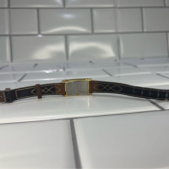 Elle White Dial oldβTONE Rectangle Case Brown Leather Band Watch - Picture 4 of 8